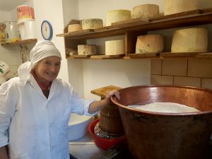 Altbäuerin bei der Graukäse-Produktion am Biohof Maurachgut